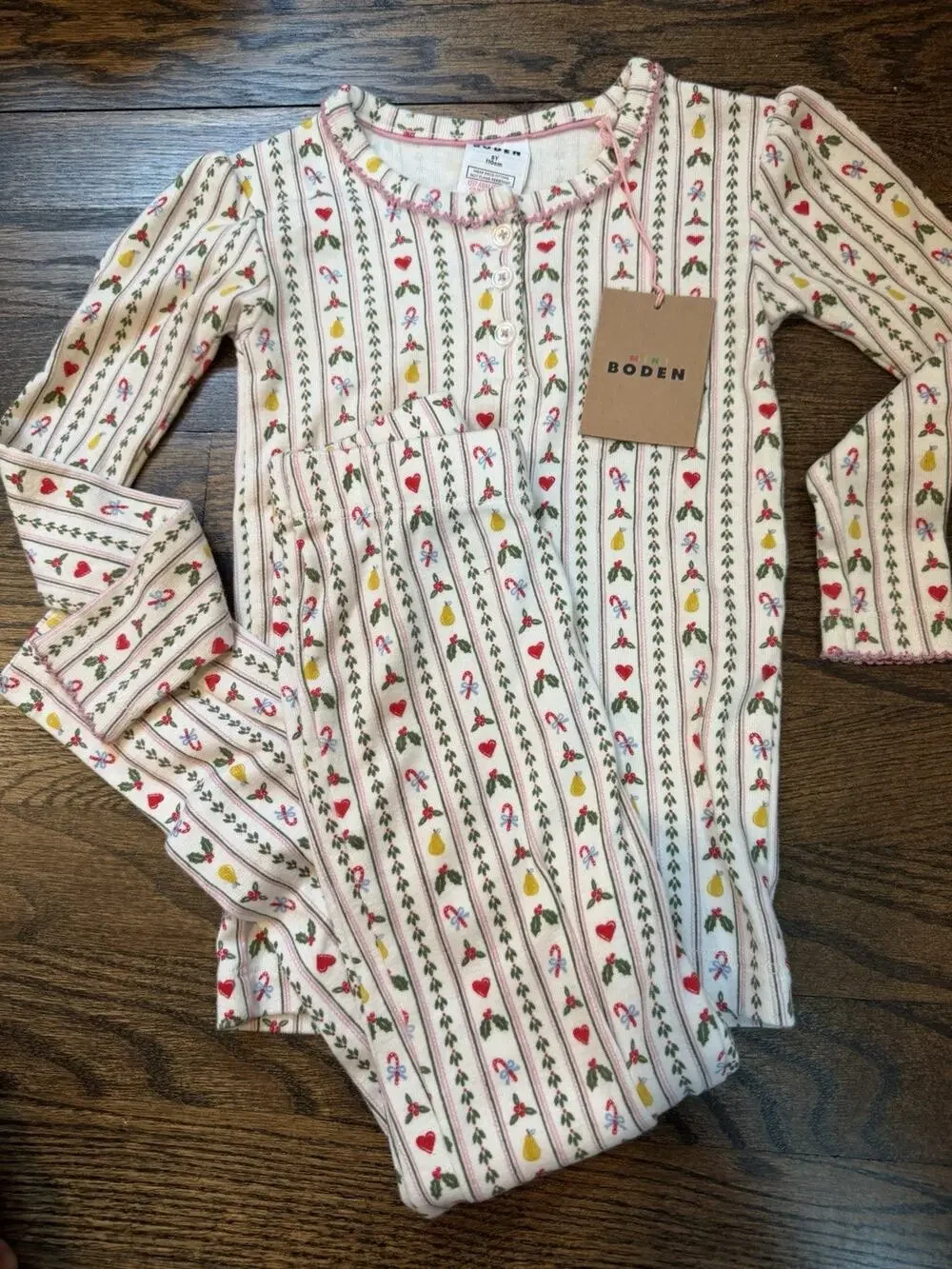 Mini Boden Girls 2 Piece He Let Pointelle Holiday Pajama Set Sz 5 NWT
